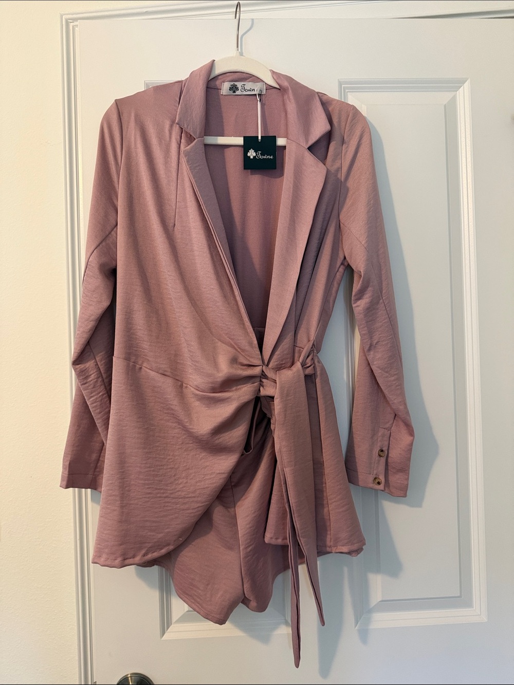 Solemio Dusty Rose Knot-Waist Blazer Jacket